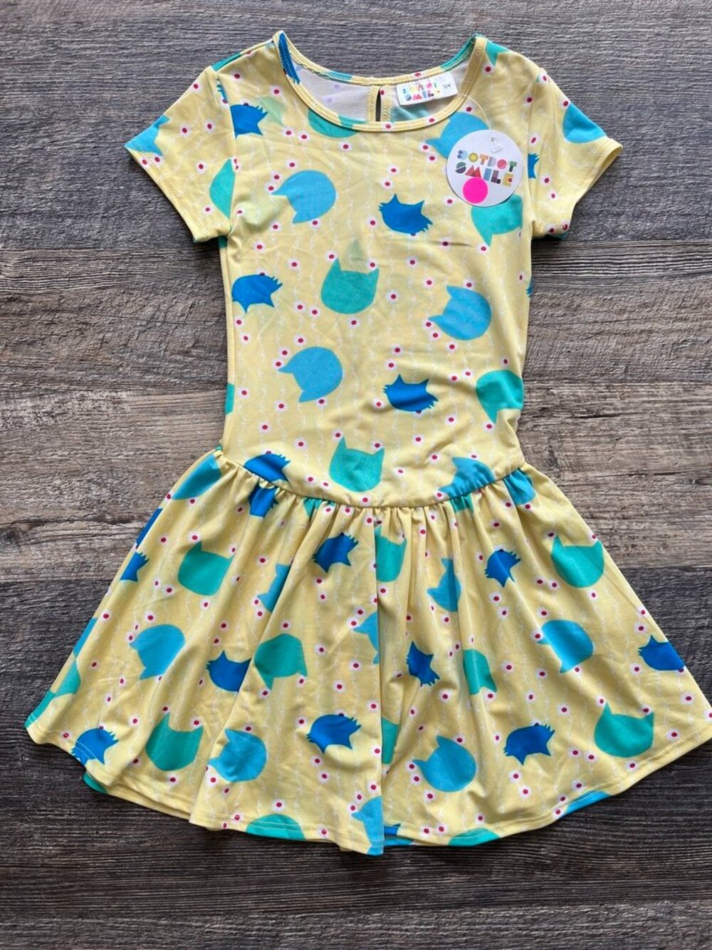 NWT Dot Dot Smile Drop Waist Flapper Dress Blue Cats 3/4
